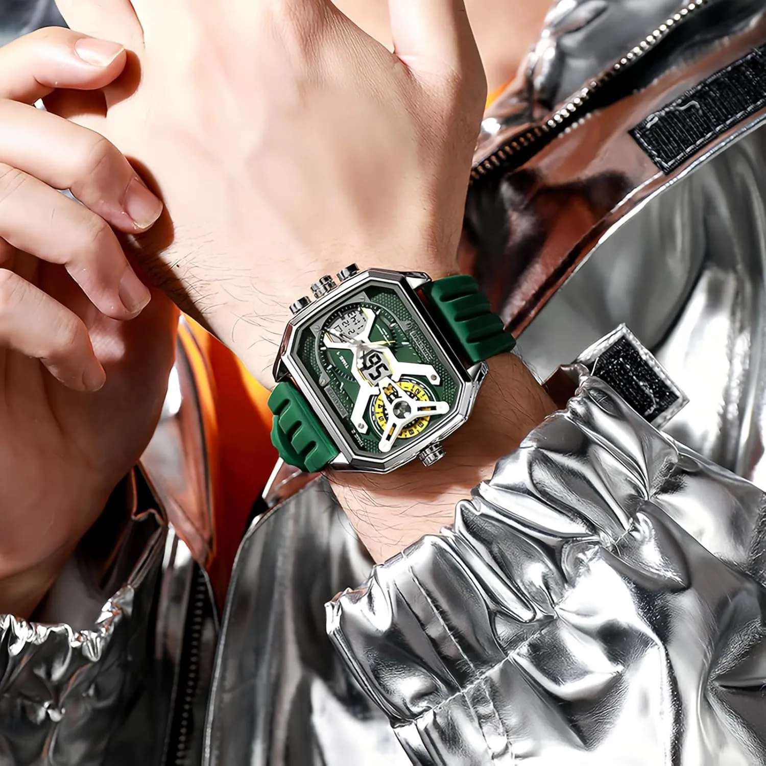 Unique Rectangle Relojes para selective estate partnership Hombres Wristwatch with Digital Analog Dual Time Display Countdown Stopwatch Punk Cool Design MASTOP Watches for Men 