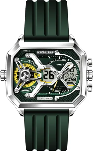 Unique Rectangle Relojes para selective estate partnership Hombres Wristwatch with Digital Analog Dual Time Display Countdown Stopwatch Punk Cool Design MASTOP Watches for Men 