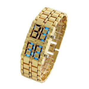 Unisex Digital Casual Watches Men and Women's Watch Blue & Red LED Digital Lava Style Gold Steel Band