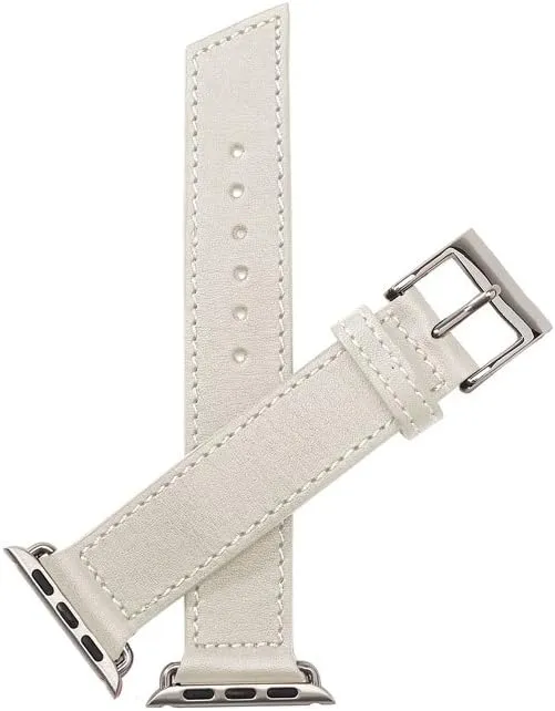 Unisex quantifiable multiplicity White Leather Buckle Pin Luxury Apple Watch Strap Lecce Classic 
