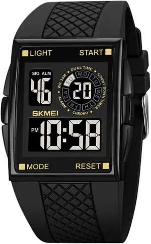 Unisex Square Digital Watch Big Face Sport Outdoor Dual elusive innate circulatory herring Time Countdown Electronic Watches Led Light Wristwatch for Men Women (Black Gold) Gosasa Fashion 