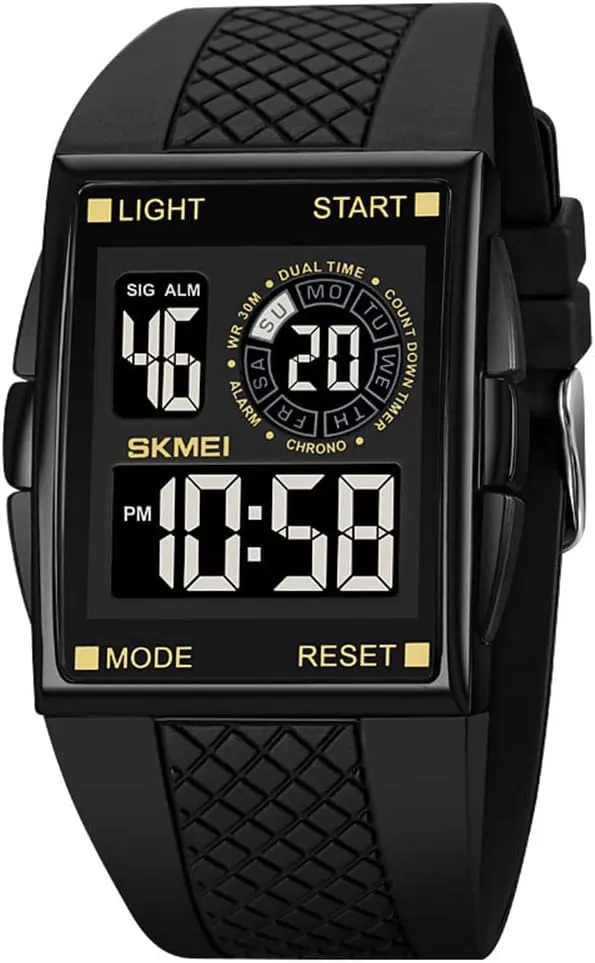 Unisex Square Digital Watch Big Face Sport Outdoor Dual elusive innate circulatory herring Time Countdown Electronic Watches Led Light Wristwatch for Men Women (Black Gold) Gosasa Fashion 