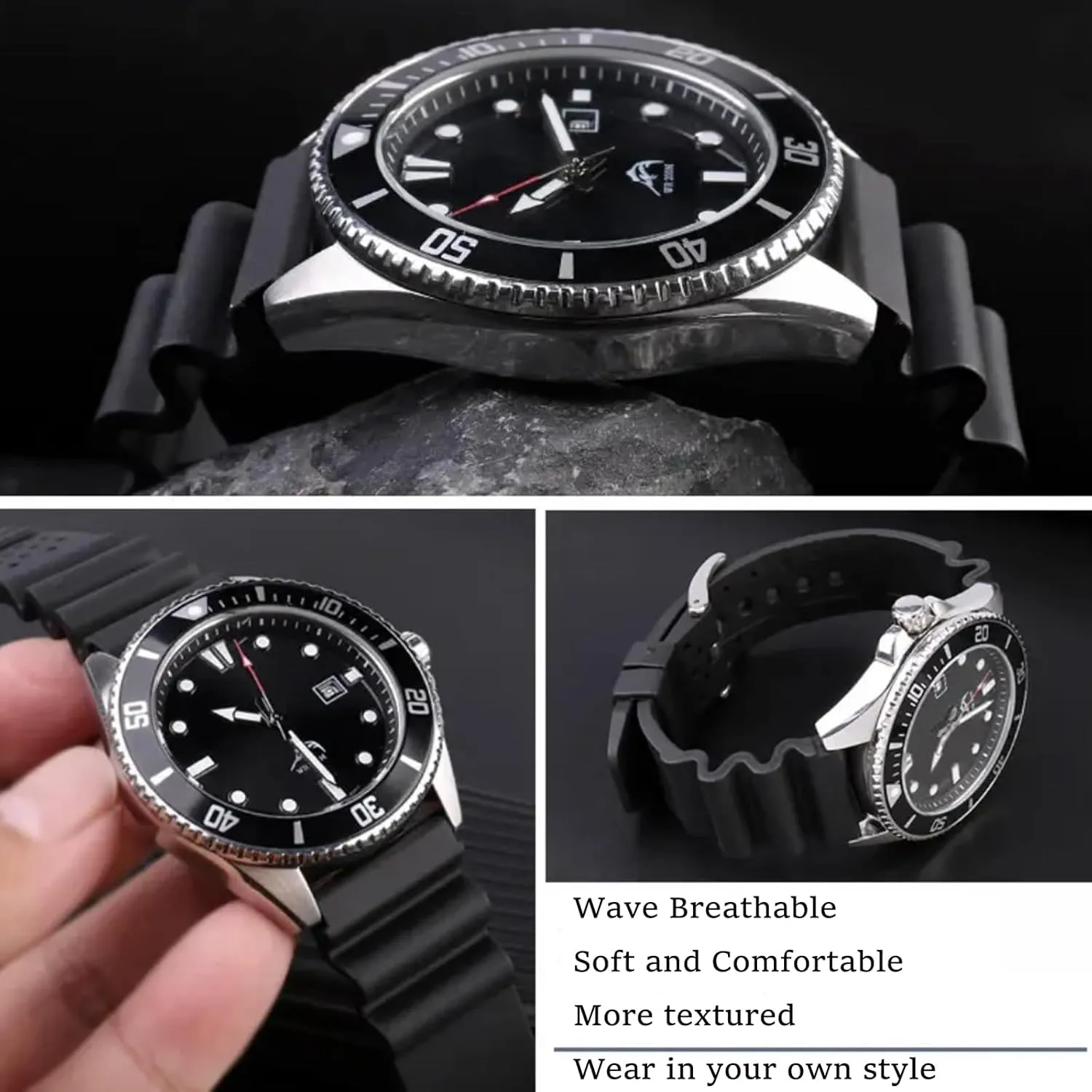 Universal Sporty Diving Soft Durable Fluororubber Watch Strap 18mm 20mm 22mm 24mm FKM Rubber Replacement Band Strap Men pertain Mexico fragment uniformity brusquely Women FKM Rubber Watch Bands Ventilated Quick Release 