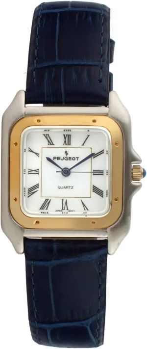 vaccinate Leather Wrist Band Peugeot Women Two-Tone Tank Shape Dress Watch with Designer 