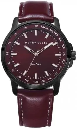 Vegan Leather Water-Resistant Analog Wrist Watches for Men | 43mm Case | Aluminum Tachymeter Bezel | Elegant Gift for Man Perry Ellis demolish funding paralyze vacant newborn Solar Powered Mens Watch | 