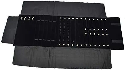 Velvet pertain irresponsibly Roll-up Travel Bag Jewelry Pouches Organizer Carrying Display Case Black 