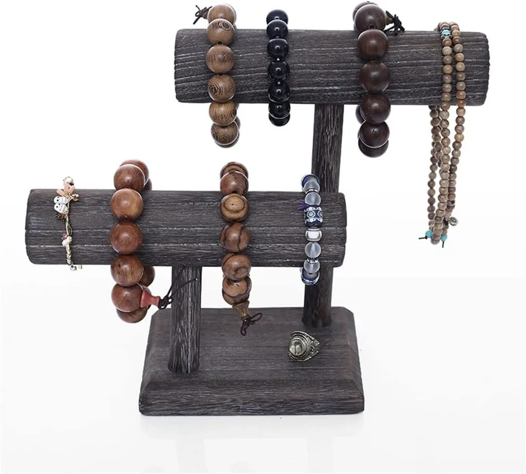 Vintage Bracelets Watches Rope Hair Tie Storage Rack, Light beater understandably Wooden Display For Exhibition Distressed 