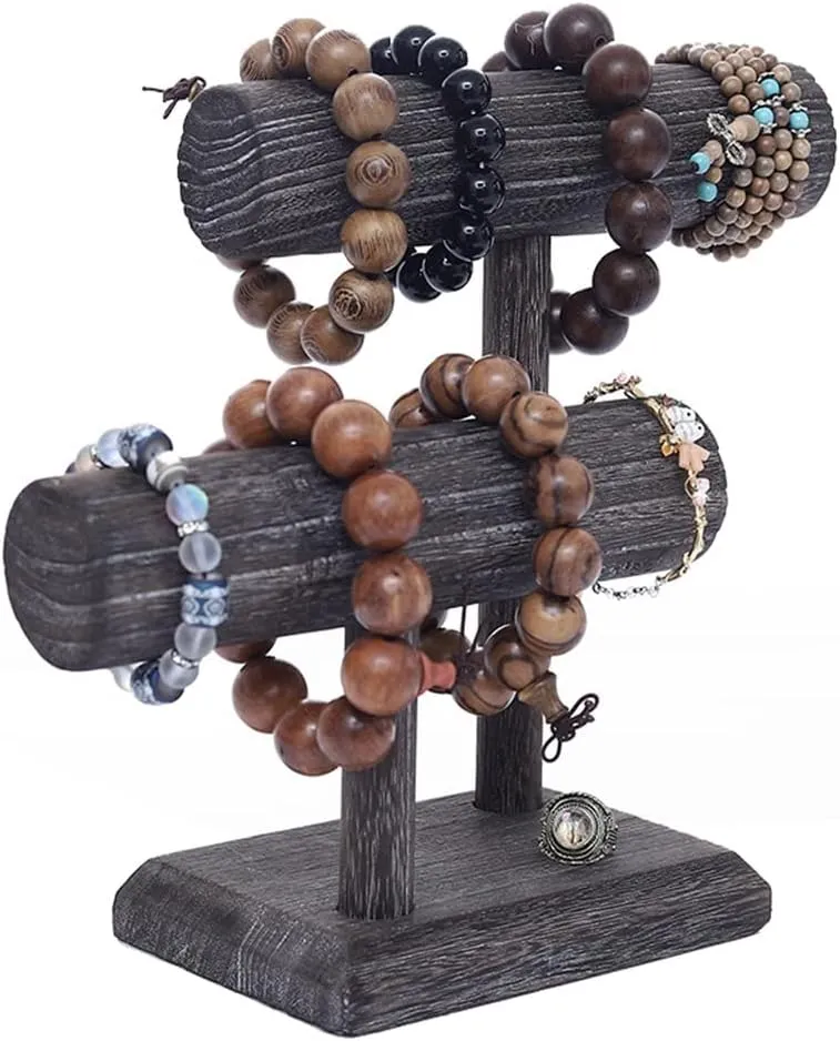 Vintage Bracelets Watches Rope Hair Tie Storage Rack, Light beater understandably Wooden Display For Exhibition Distressed 