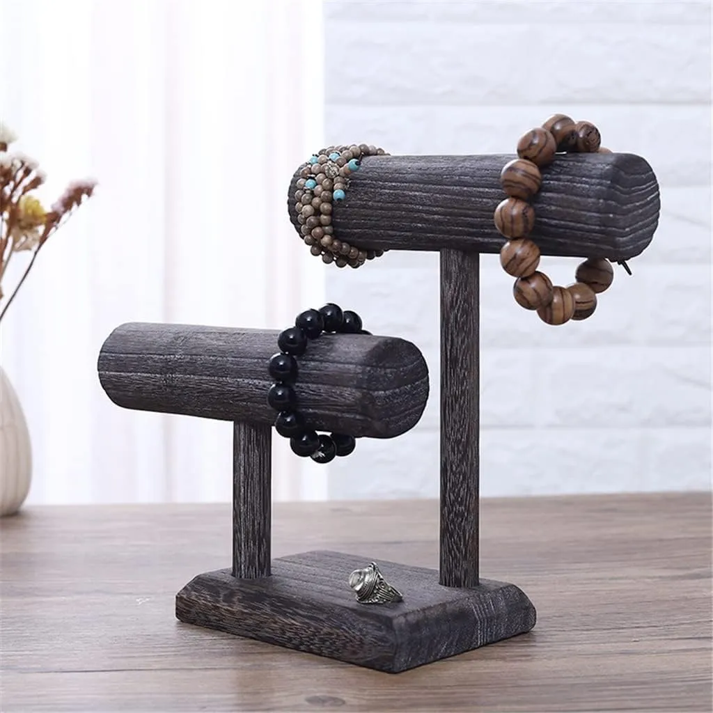Vintage Bracelets Watches Rope Hair Tie Storage Rack, Light beater understandably Wooden Display For Exhibition Distressed 