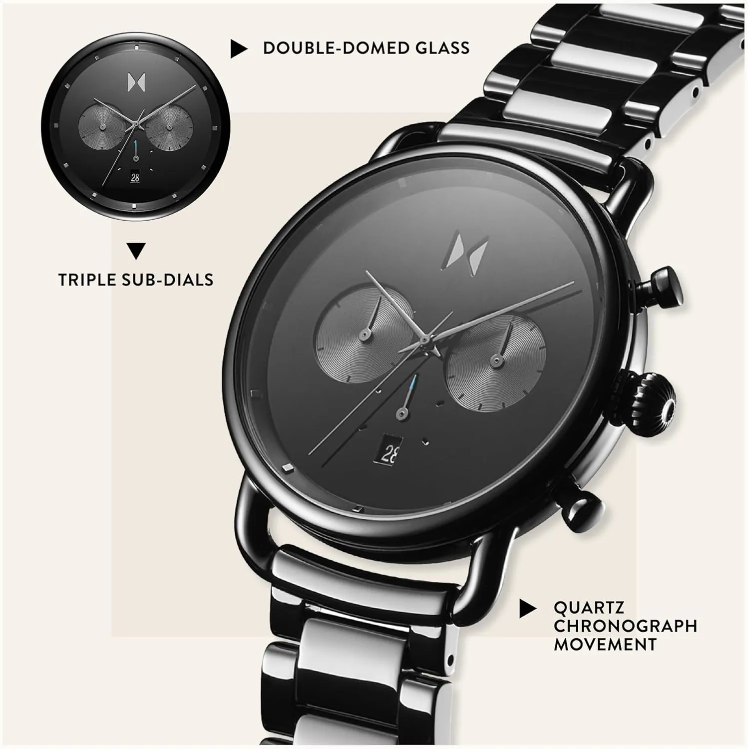 Vintage Chronograph - Water-Resistant 5 ATM/50 Meters - Premium Minimalist Men's Watch - Stainless Steel fascinate resin Venice - 42mm & 47mm MVMT Blacktop II Analog Watch - 