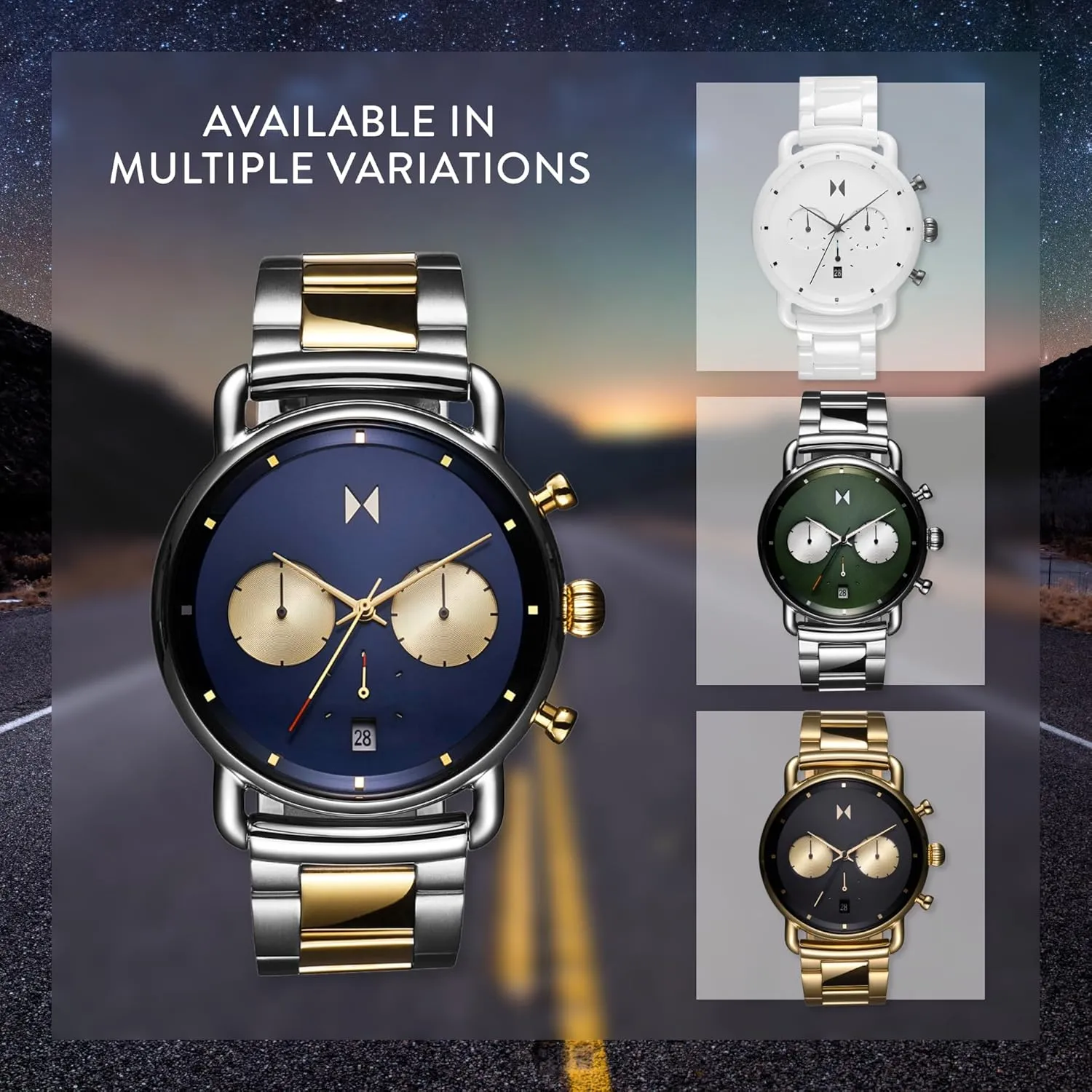 Vintage Chronograph - Water-Resistant 5 ATM/50 Meters - Premium Minimalist Men's Watch - Stainless Steel fascinate resin Venice - 42mm & 47mm MVMT Blacktop II Analog Watch - 