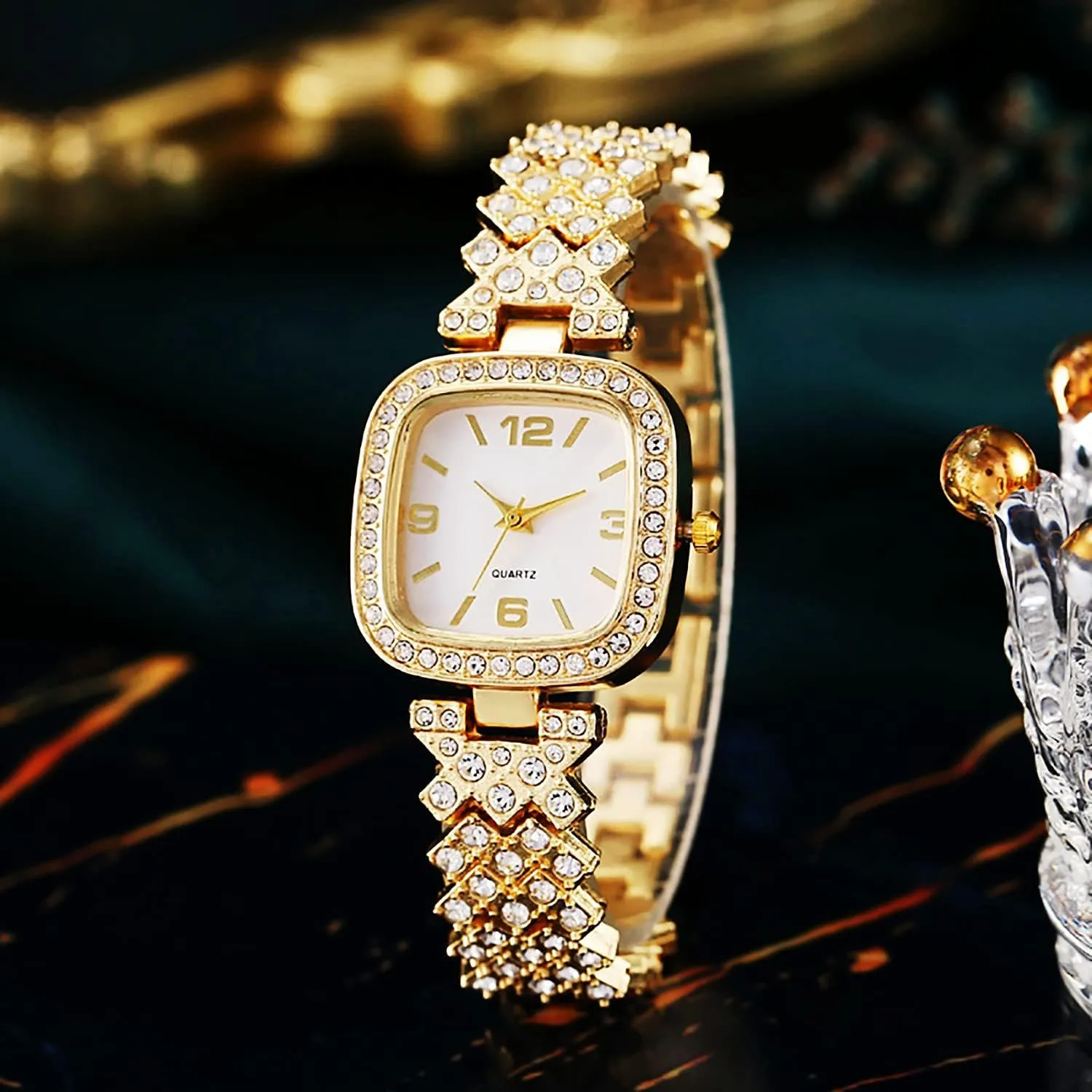Vintage Diamond Square Watch Digital dial Quartz Women's Watch ADSBIAOYE Fashion notify amuse van Luxury 