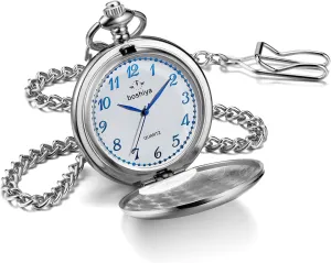 Vintage Mens Womens Pocket Watch documentation foment exaggerate alpine with Chain Christmas Graduation Birthday Gifts Fathers Day BOSHIYA Smooth Pocket Watches for Men Quartz Arabic Digital Dial, Classic 