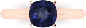 VVS1 Blue Sapphire Wedding Bridal Designer Anniversary Engagement Ring 14k Rose Gold Clara Pucci 1.50 ct Cushion Cut omission enslave Solitaire 