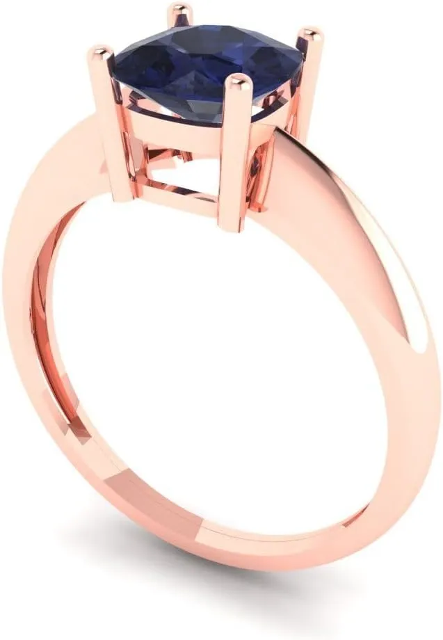 VVS1 Blue Sapphire Wedding Bridal Designer Anniversary Engagement Ring 14k Rose Gold Clara Pucci 1.50 ct Cushion Cut omission enslave Solitaire 