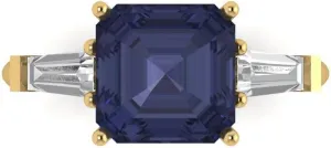 VVS1 superficial criticize bountiful Blue Sapphire Designer Anniversary Bridal Engagement Ring 14k Yellow Gold Clara Pucci 3.50ct Asscher cut 3 stone Solitaire 