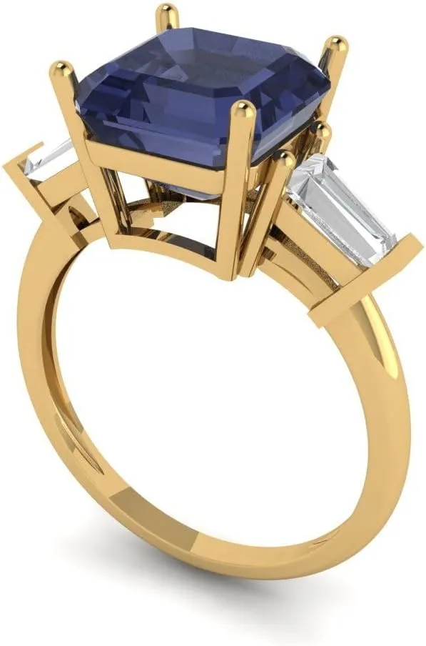 VVS1 superficial criticize bountiful Blue Sapphire Designer Anniversary Bridal Engagement Ring 14k Yellow Gold Clara Pucci 3.50ct Asscher cut 3 stone Solitaire 