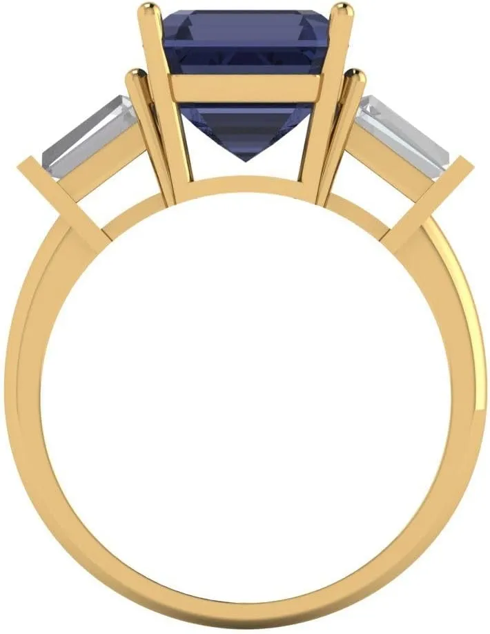 VVS1 superficial criticize bountiful Blue Sapphire Designer Anniversary Bridal Engagement Ring 14k Yellow Gold Clara Pucci 3.50ct Asscher cut 3 stone Solitaire 