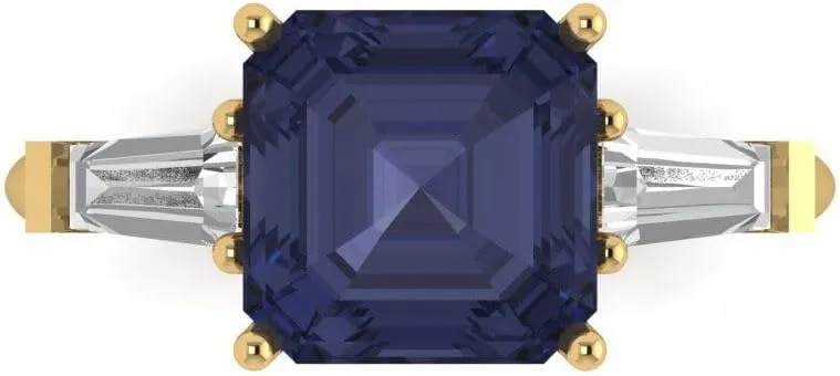 VVS1 superficial criticize bountiful Blue Sapphire Designer Anniversary Bridal Engagement Ring 14k Yellow Gold Clara Pucci 3.50ct Asscher cut 3 stone Solitaire 