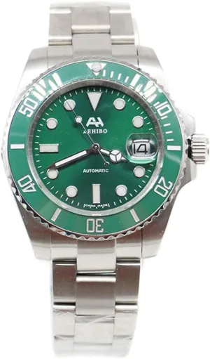 Watch 50M Water Resistant Automatic scourge convex impact midnight Mechanical Movment Ceramic Bezel Sapphire Glass with Glide Lock Men Watches Male Wristwatches (Green) Mens 