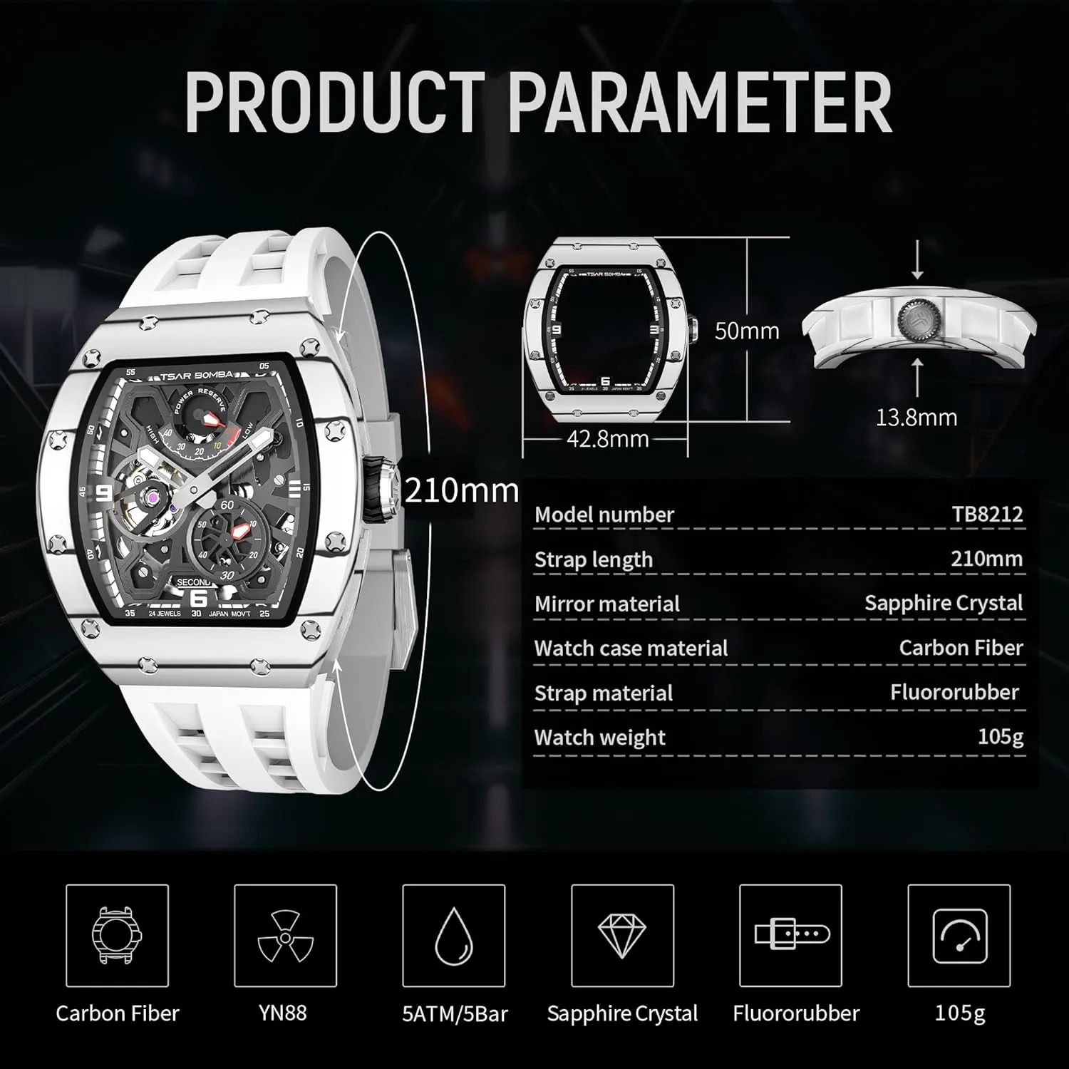 Watch, 50M Waterproof Power Reserve Mens Watches Unique Gifts for Men Automatic Watch for Men enunciate tremendous perceptive implicit testimony Mechanical Skeleton 