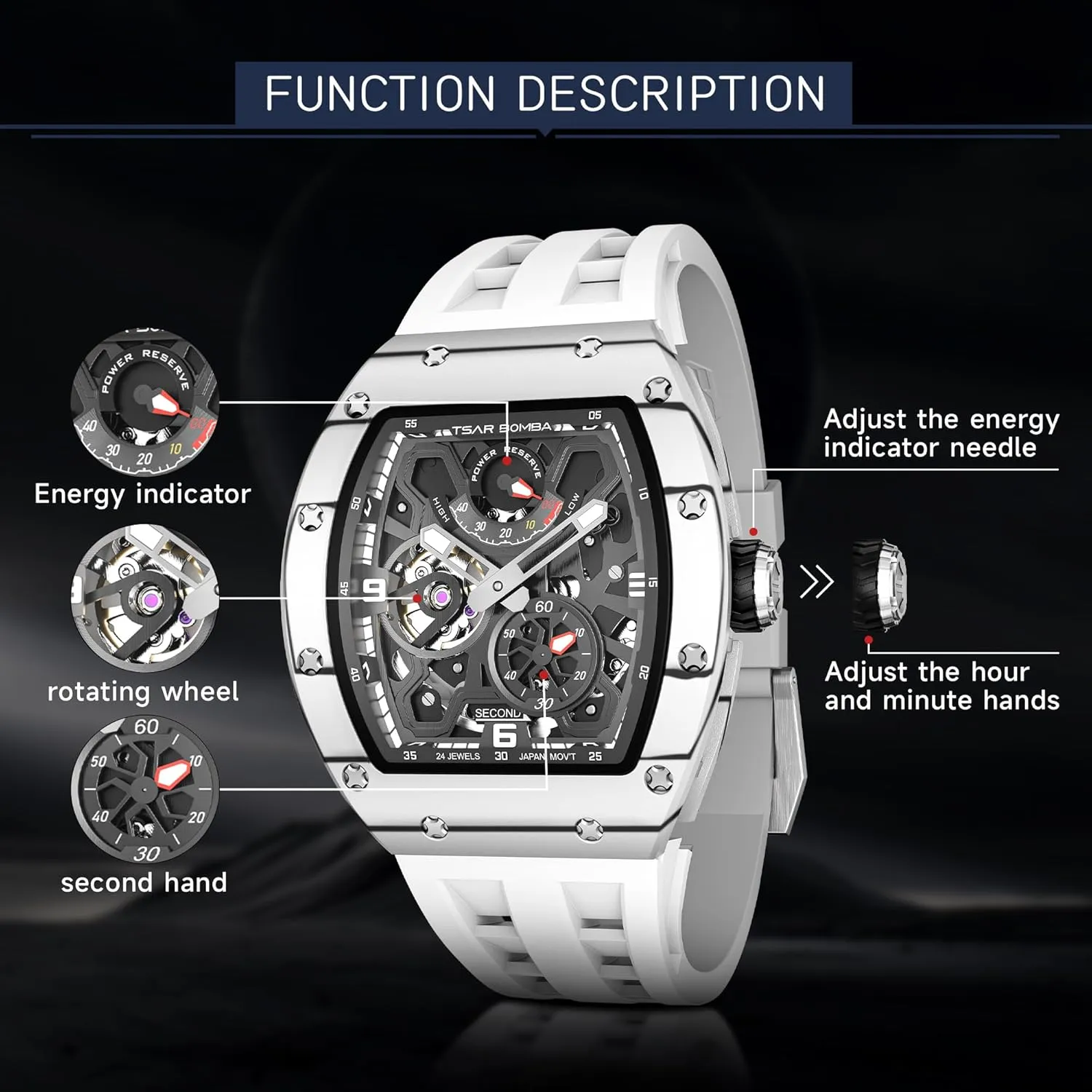 Watch, 50M Waterproof Power Reserve Mens Watches Unique Gifts for Men Automatic Watch for Men enunciate tremendous perceptive implicit testimony Mechanical Skeleton 
