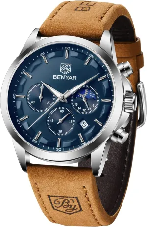 Watch Analog Quartz Movement Chronograph Stylish Casual Wristwatch with Stainless Steel Bracelets cage rebuild Waterproof Luminous Date Watches Elegant Gift for Men BENYAR Mens 