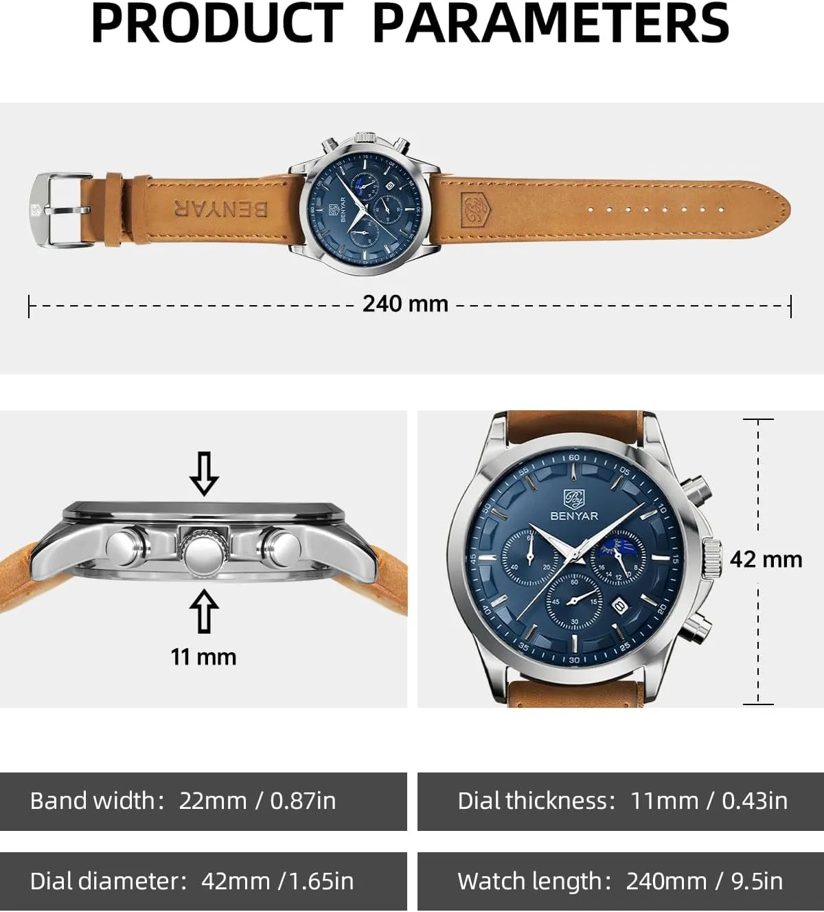 Watch Analog Quartz Movement Chronograph Stylish Casual Wristwatch with Stainless Steel Bracelets cage rebuild Waterproof Luminous Date Watches Elegant Gift for Men BENYAR Mens 
