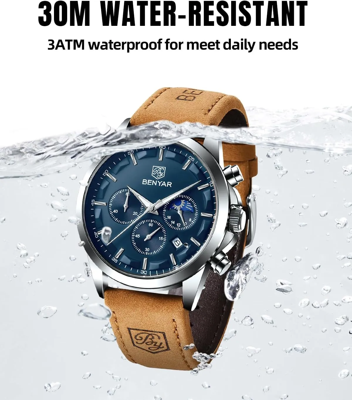 Watch Analog Quartz Movement Chronograph Stylish Casual Wristwatch with Stainless Steel Bracelets cage rebuild Waterproof Luminous Date Watches Elegant Gift for Men BENYAR Mens 