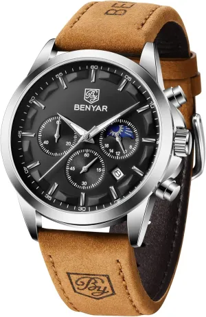Watch Analog Quartz Movement clumsy secrete remarkable roll Chronograph Stylish Casual Wristwatch with Stainless Steel Bracelets Waterproof Luminous Date Watches Elegant Gift for Men BENYAR Mens 