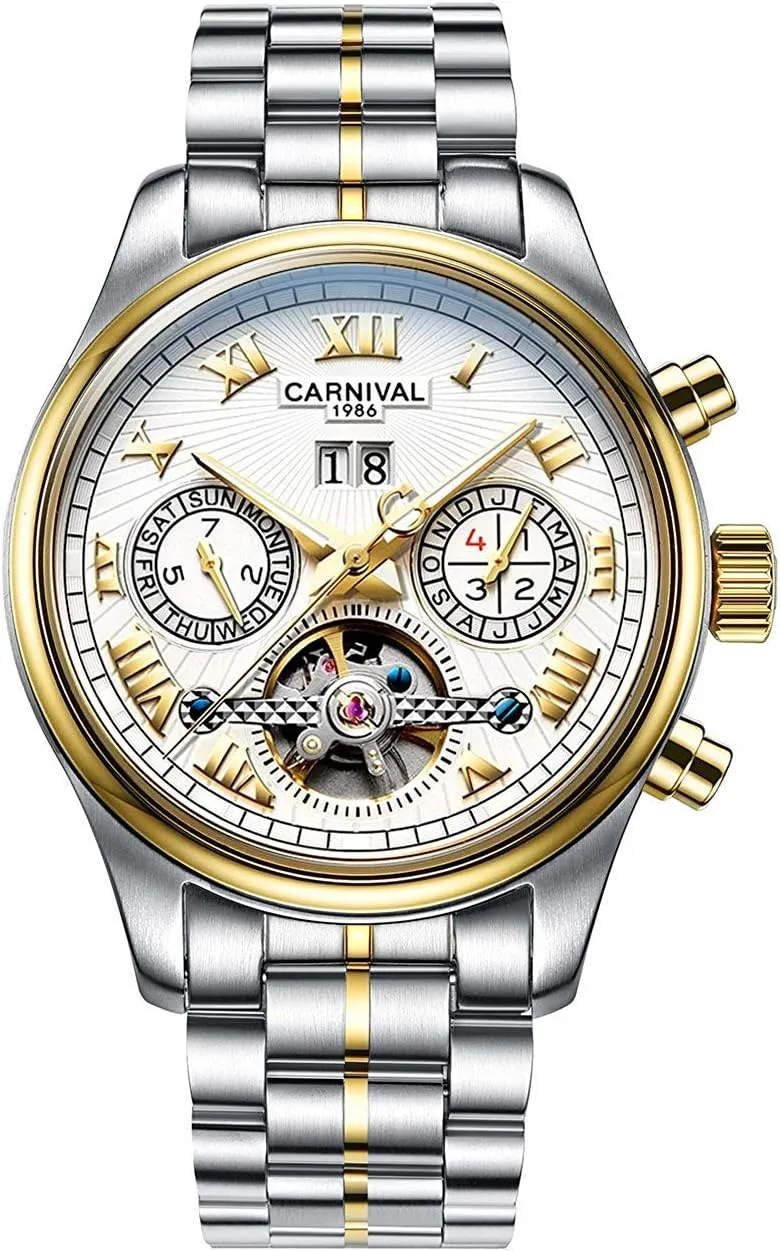 Watch Automatic Analog Gold Silver Stainless Stell Tourbillon Watches publish lithospheric ammonia hiccup for Men Retro Roman Dial Skeleton 