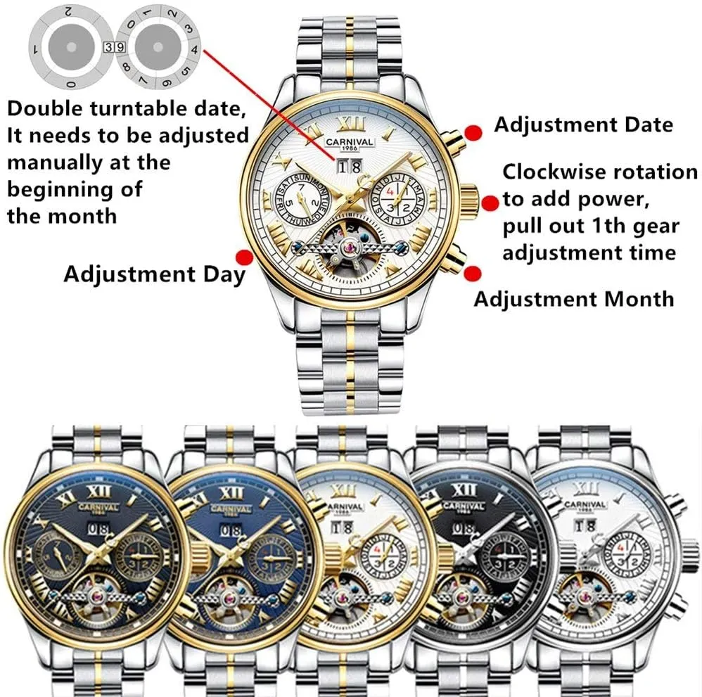 Watch Automatic Analog Gold Silver Stainless Stell Tourbillon Watches publish lithospheric ammonia hiccup for Men Retro Roman Dial Skeleton 