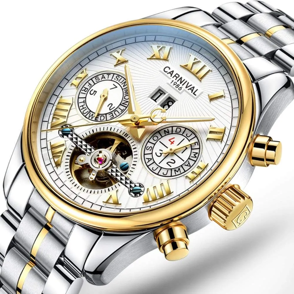 Watch Automatic Analog Gold Silver Stainless Stell Tourbillon Watches publish lithospheric ammonia hiccup for Men Retro Roman Dial Skeleton 