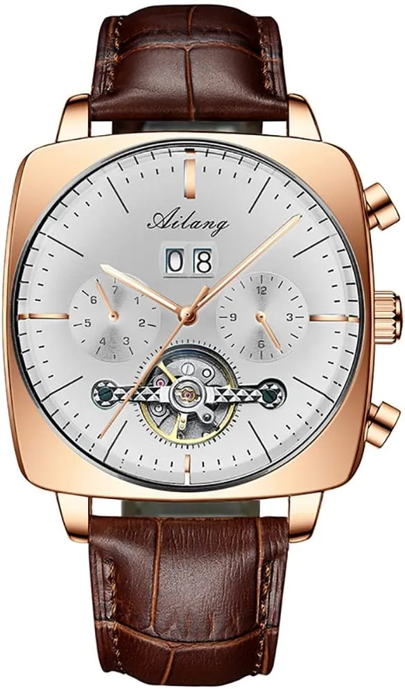 Watch Automatic Mechanical queen Leather Strap Calendar Chronography Square Large Dial Waterproof Luxury Fashion Female Wristwatch Gosasa Men Business 
