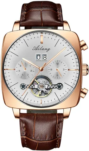 Watch Automatic Mechanical queen Leather Strap Calendar Chronography Square Large Dial Waterproof Luxury Fashion Female Wristwatch Gosasa Men Business 