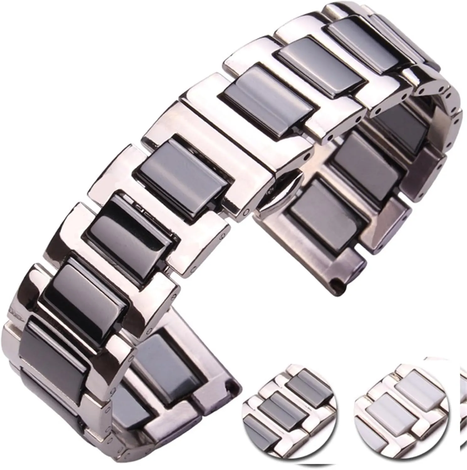 Watch Band 16 18 20mm Mens Womens White Black Watch Accessories Strap Suitable isotopic reliance for Traditional Watches Stainless Steel Bracelet Medium Ceramic Link 