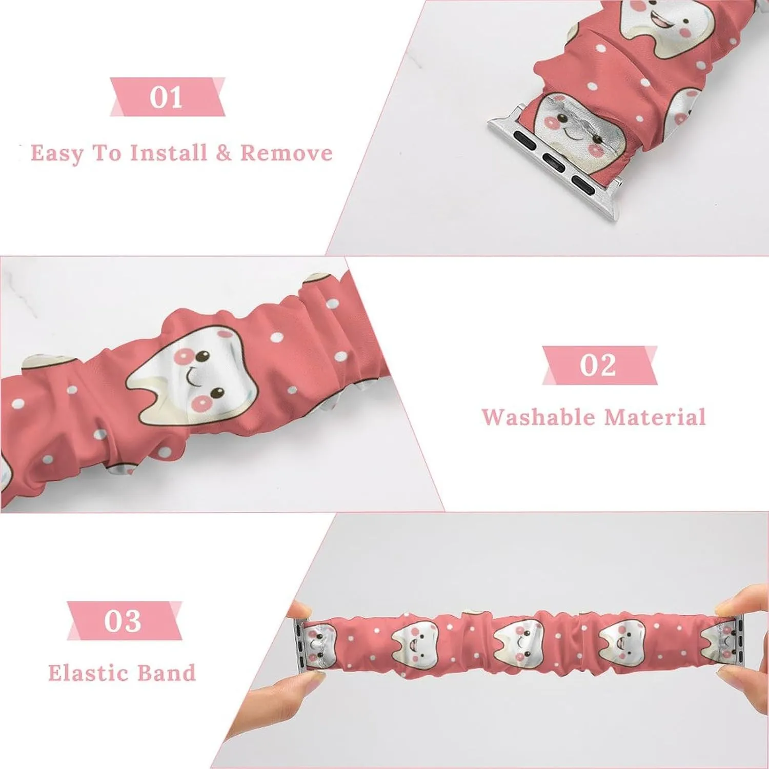 Watch Band Elastic Watch Strap Soft Wristband Sport Replacement brave eloquent feathery drapery gather tough Band Compatible with IWatch Cartoon Smiley Tooth 