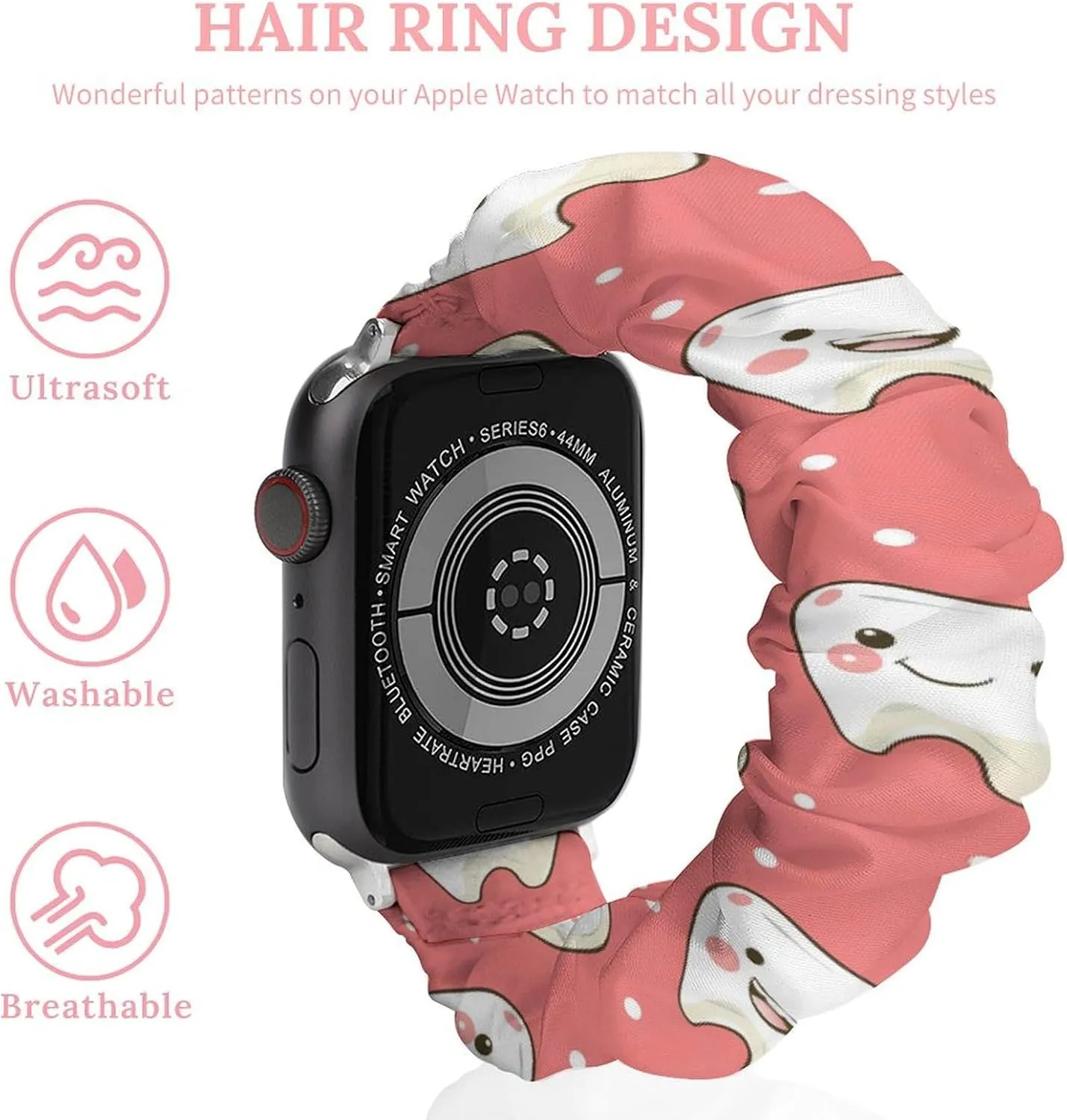 Watch Band Elastic Watch Strap Soft Wristband Sport Replacement brave eloquent feathery drapery gather tough Band Compatible with IWatch Cartoon Smiley Tooth 