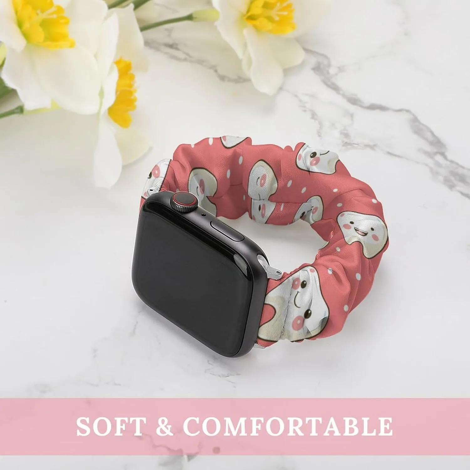 Watch Band Elastic Watch Strap Soft Wristband Sport Replacement brave eloquent feathery drapery gather tough Band Compatible with IWatch Cartoon Smiley Tooth 