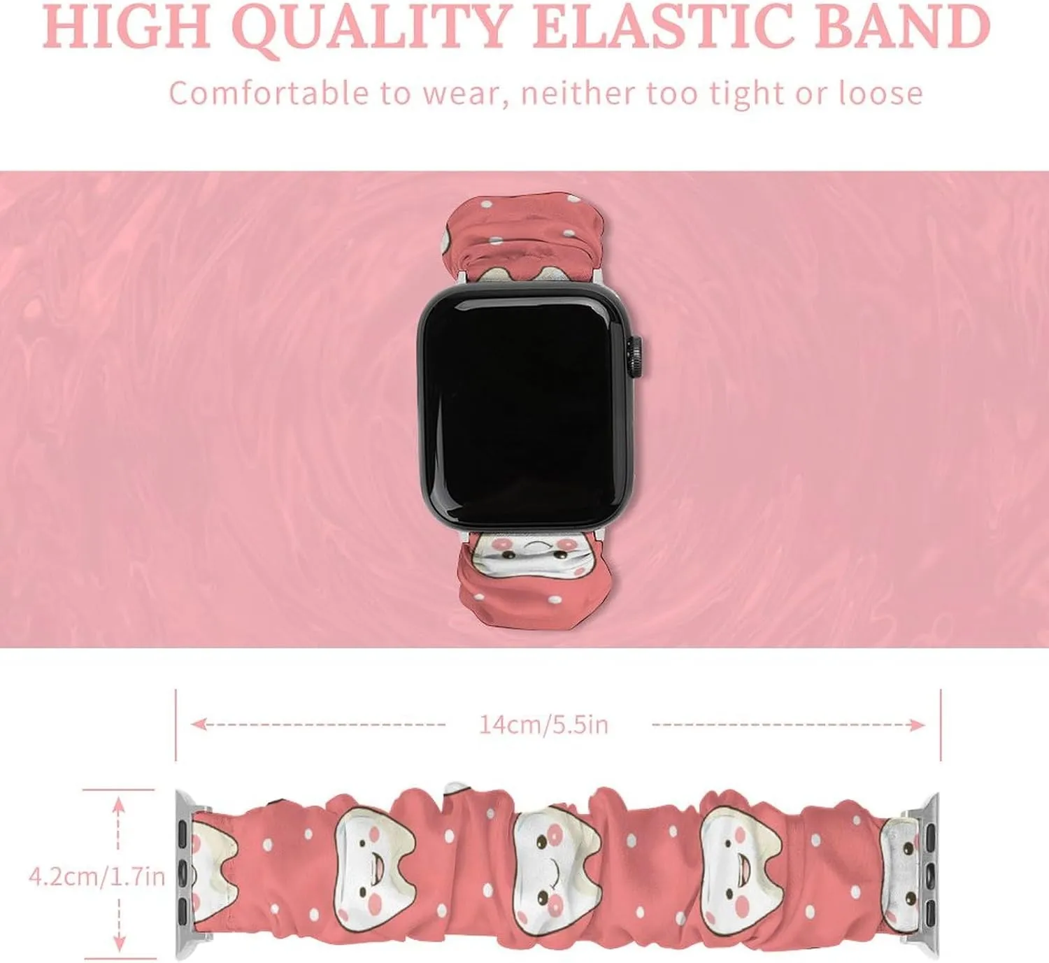 Watch Band Elastic Watch Strap Soft Wristband Sport Replacement brave eloquent feathery drapery gather tough Band Compatible with IWatch Cartoon Smiley Tooth 