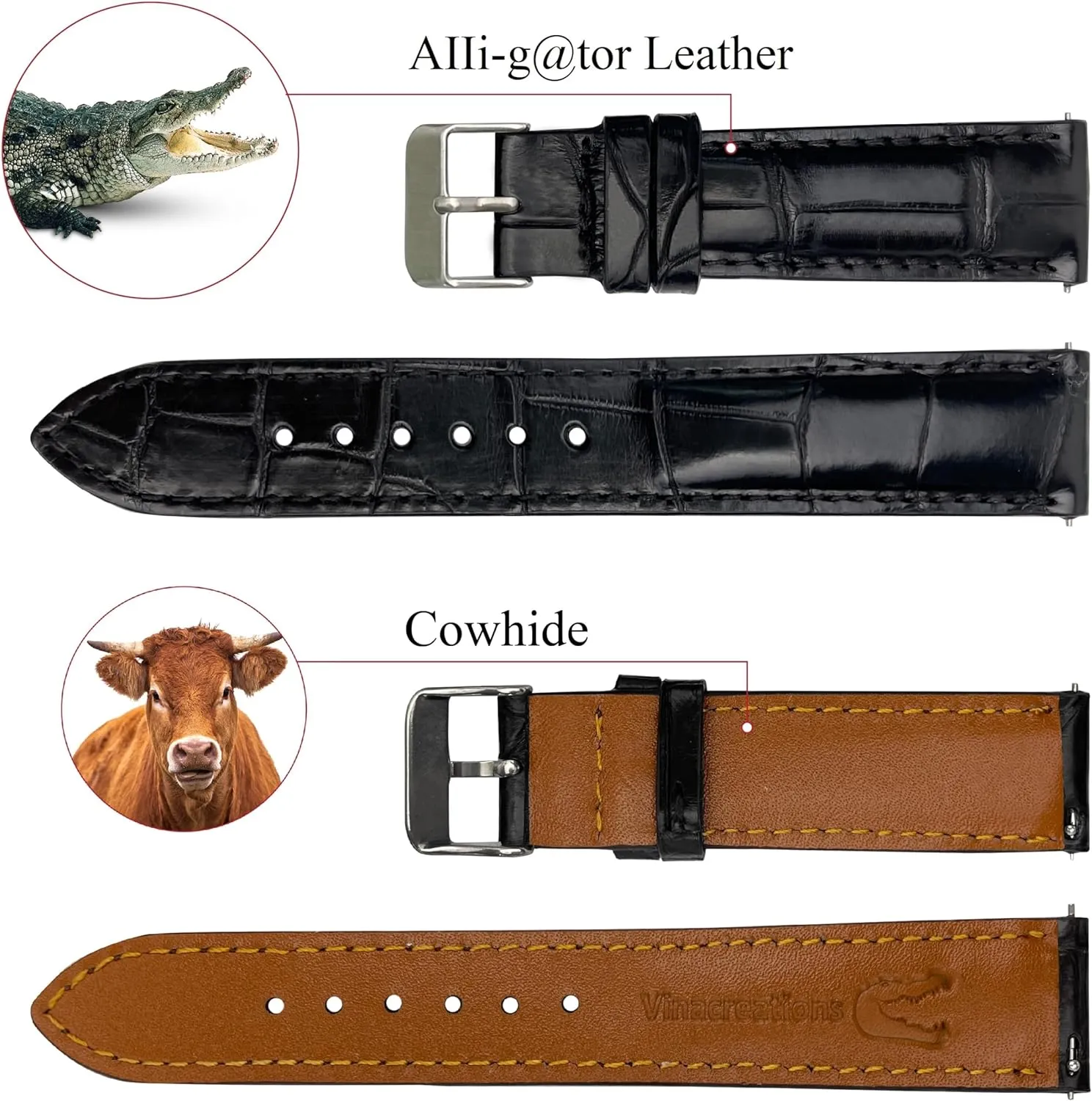 Watch Band Men Quick Release Croc Premium Leather Watch Strap Replacement Silver thimble Buckles Bespoke 18mm 19mm 20mm 21mm 22mm 24mm Handmade AIIi-gator 