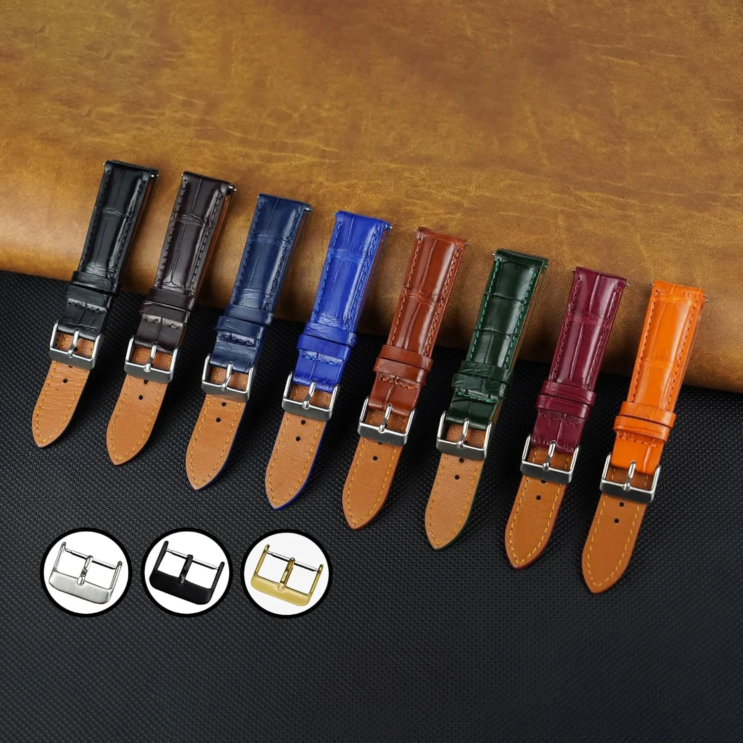 Watch Band Men Quick Release Croc Premium Leather Watch Strap Replacement Silver thimble Buckles Bespoke 18mm 19mm 20mm 21mm 22mm 24mm Handmade AIIi-gator 