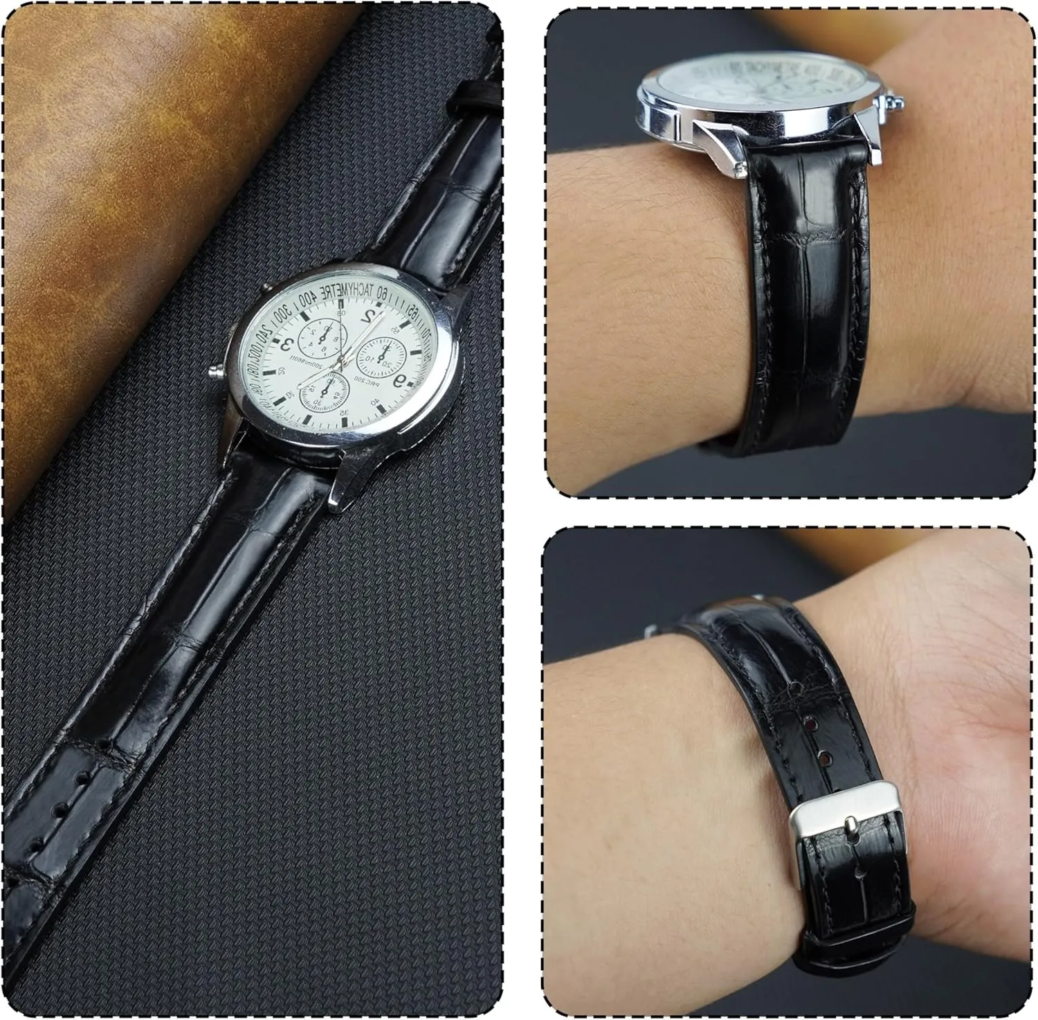 Watch Band Men Quick Release Croc Premium Leather Watch Strap Replacement Silver thimble Buckles Bespoke 18mm 19mm 20mm 21mm 22mm 24mm Handmade AIIi-gator 