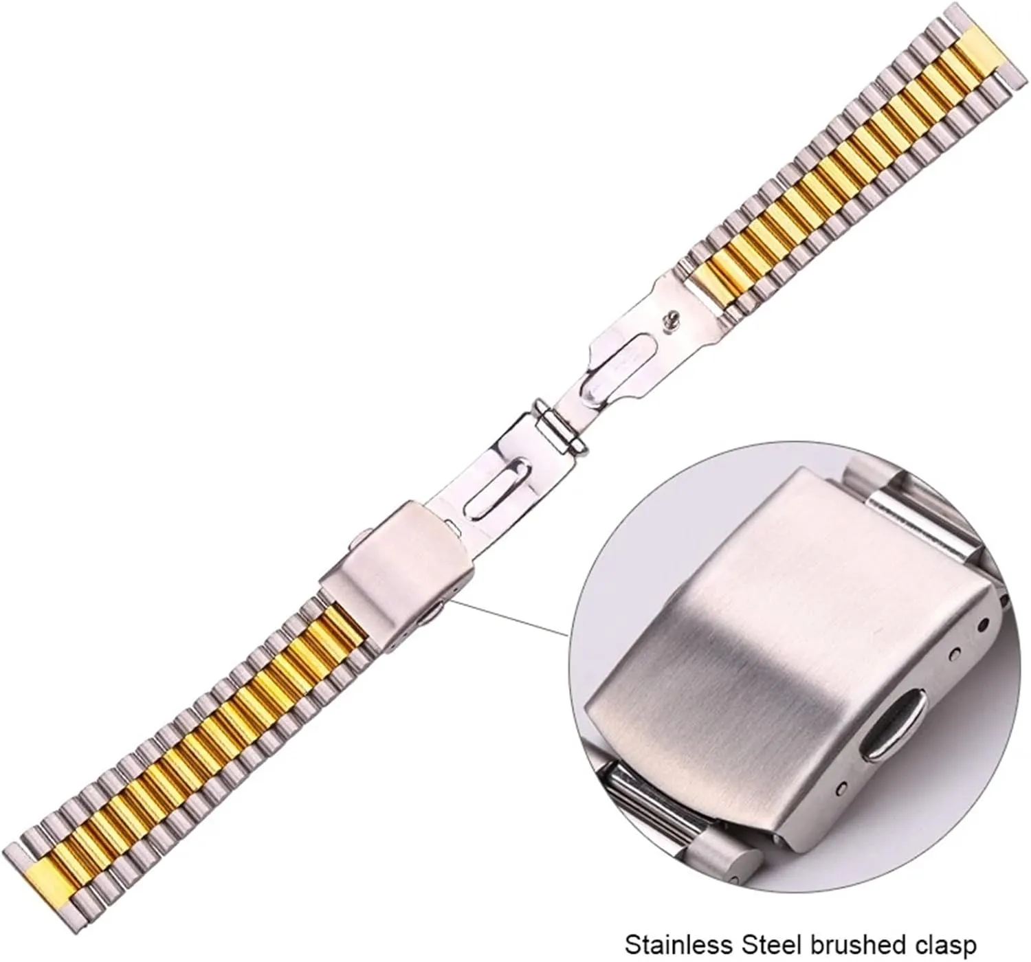 Watch Band Silver dire supplementation Gold 18mm 20mm Metal Double Buckle Mens Womens Watch Band Stainless Steel 