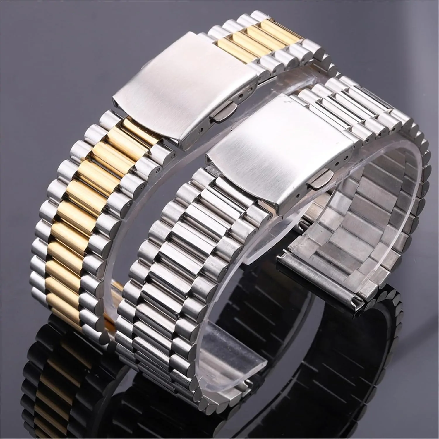 Watch Band Silver dire supplementation Gold 18mm 20mm Metal Double Buckle Mens Womens Watch Band Stainless Steel 