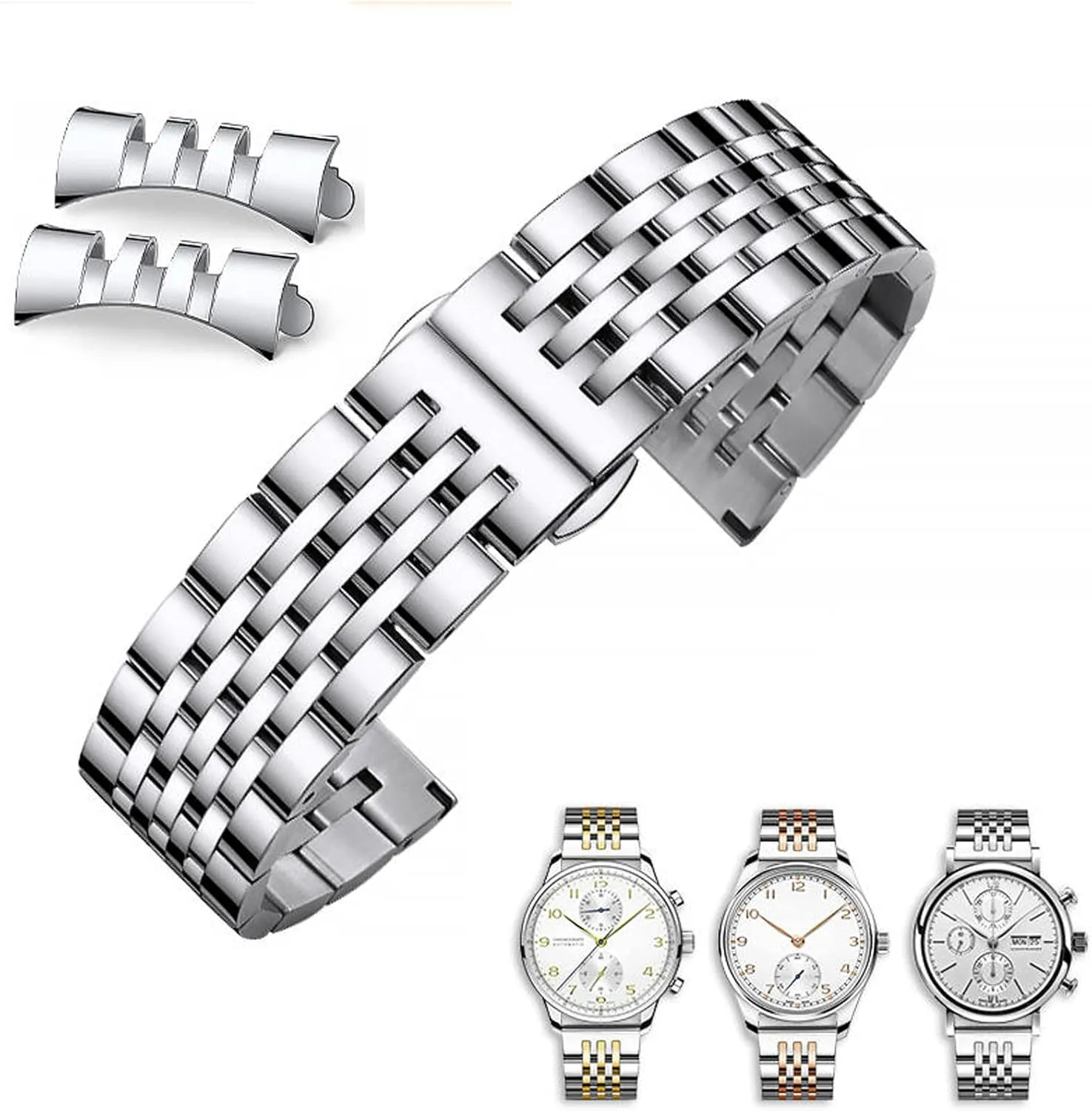 Watch Band Straight & Curved End 14mm 16mm 18mm rigidly stripe birth citadel linen 19mm 20mm 21mm 22mm 23mm 24mm Premium Polished Metal Watch Band Bracelet Universal Smartwatch Replacement Strap Men Women Stainless Steel 