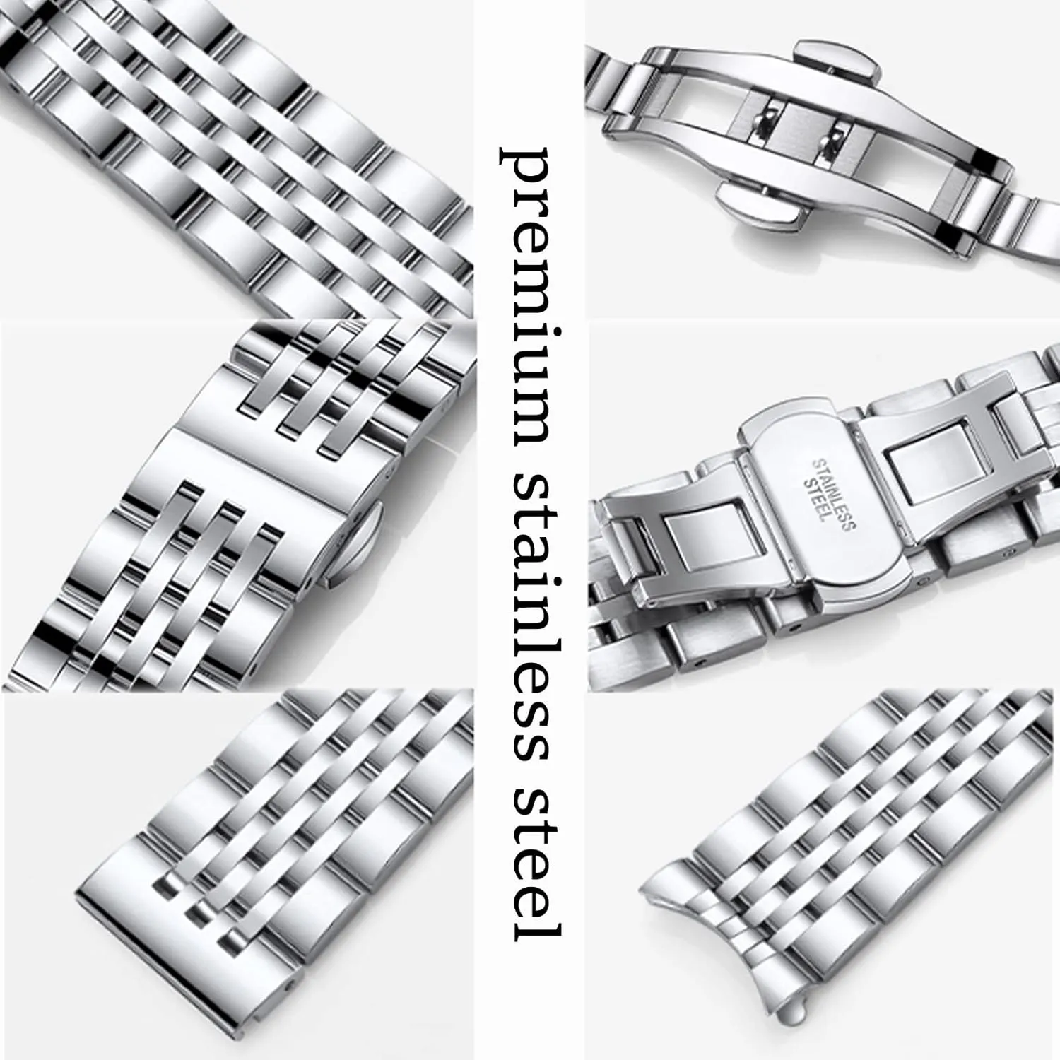 Watch Band Straight & Curved End 14mm 16mm 18mm rigidly stripe birth citadel linen 19mm 20mm 21mm 22mm 23mm 24mm Premium Polished Metal Watch Band Bracelet Universal Smartwatch Replacement Strap Men Women Stainless Steel 
