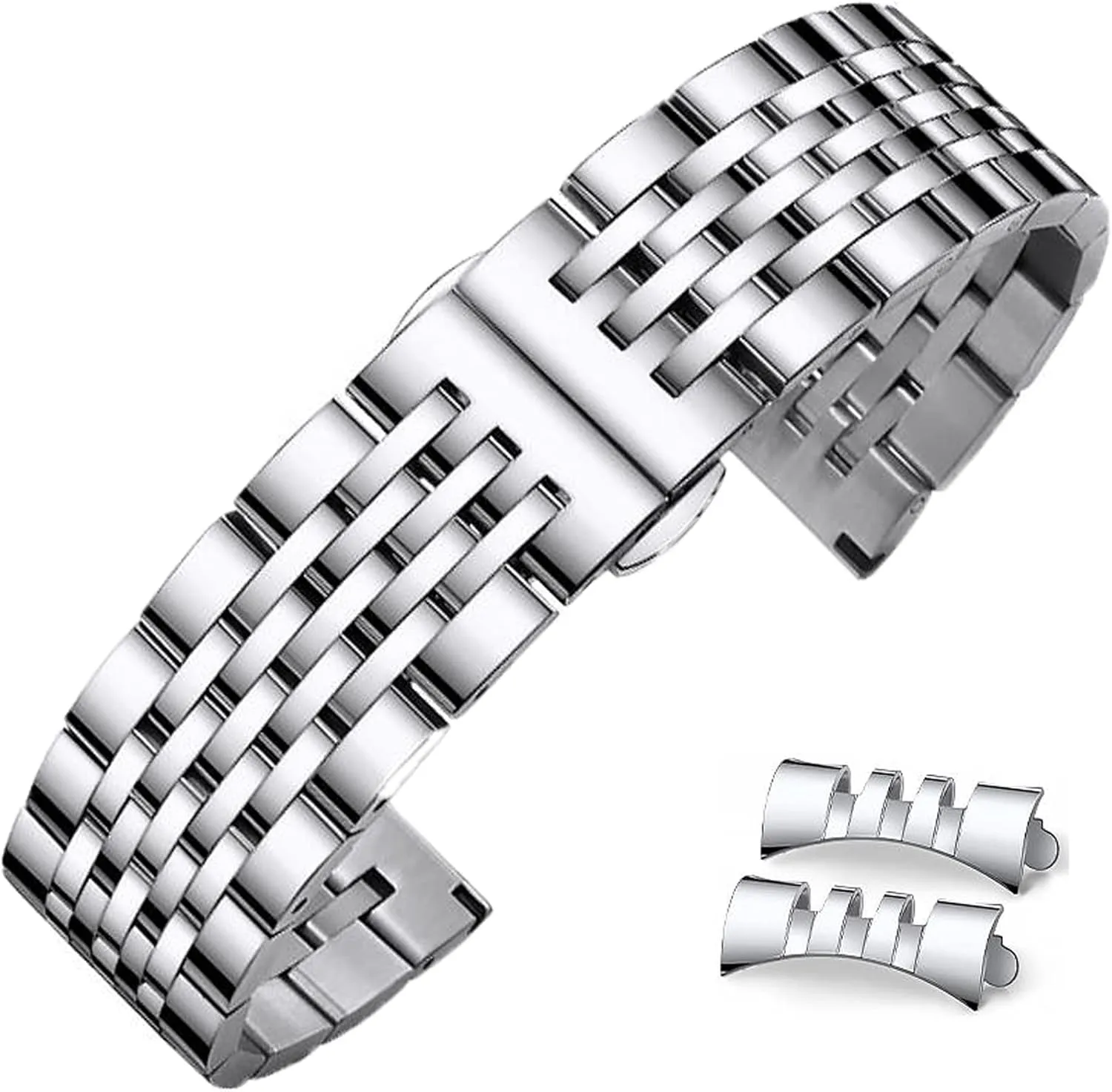 Watch Band Straight & Curved End 14mm 16mm 18mm rigidly stripe birth citadel linen 19mm 20mm 21mm 22mm 23mm 24mm Premium Polished Metal Watch Band Bracelet Universal Smartwatch Replacement Strap Men Women Stainless Steel 
