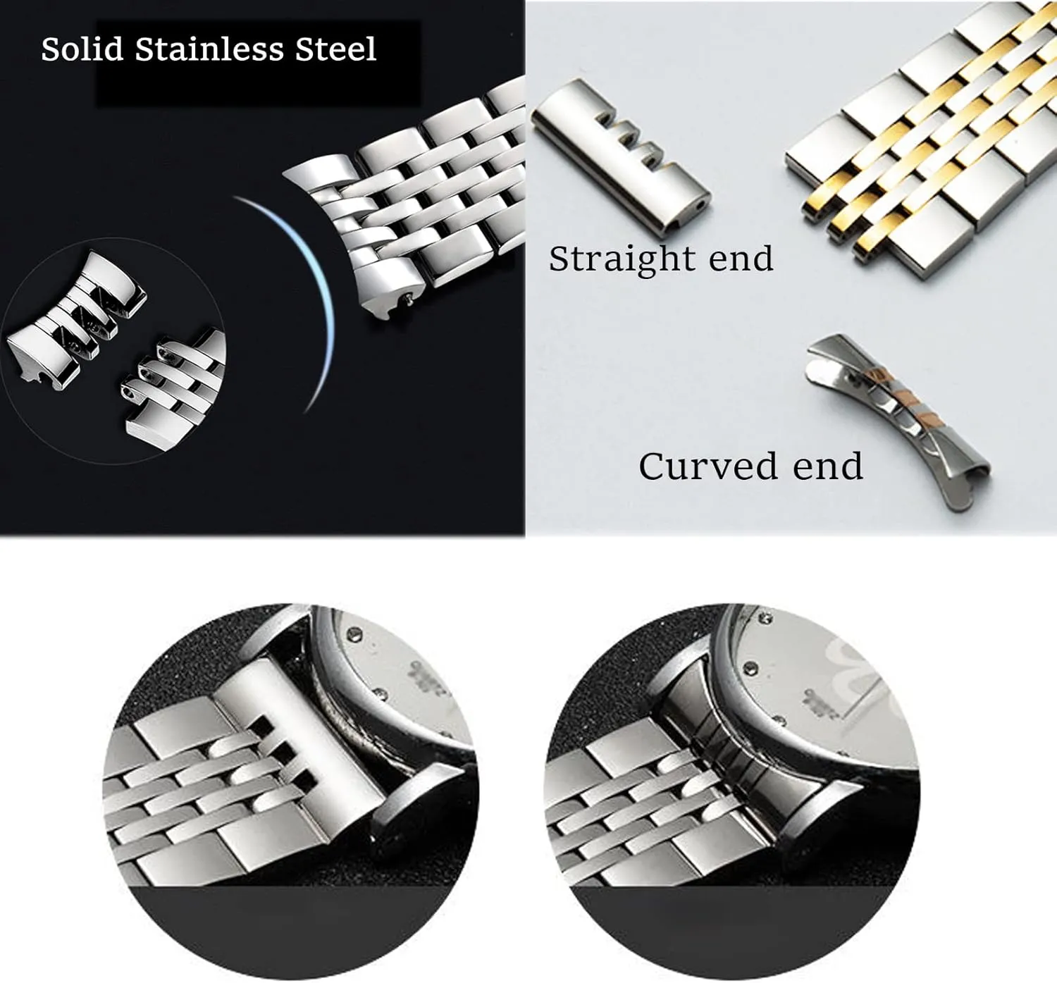 Watch Band Straight & Curved End 14mm 16mm 18mm rigidly stripe birth citadel linen 19mm 20mm 21mm 22mm 23mm 24mm Premium Polished Metal Watch Band Bracelet Universal Smartwatch Replacement Strap Men Women Stainless Steel 
