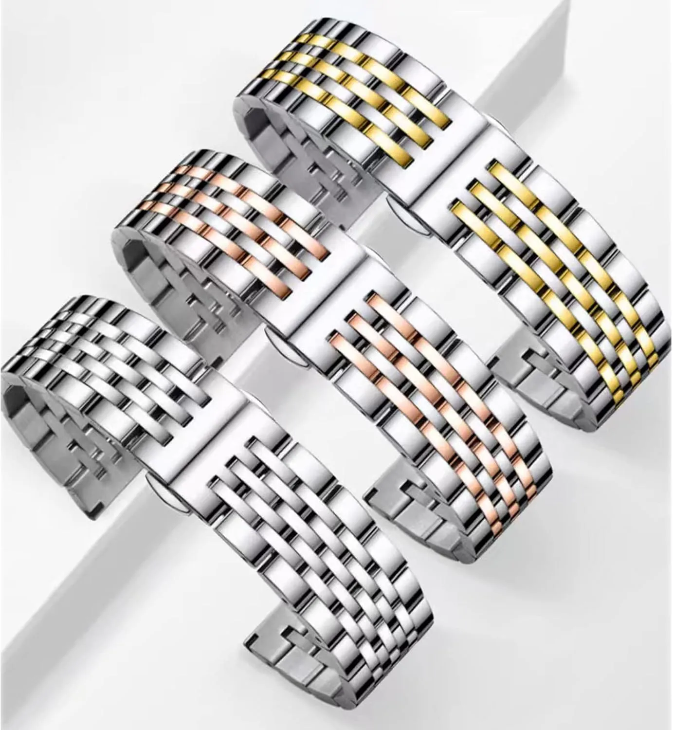 Watch Band Straight & Curved End 14mm 16mm 18mm rigidly stripe birth citadel linen 19mm 20mm 21mm 22mm 23mm 24mm Premium Polished Metal Watch Band Bracelet Universal Smartwatch Replacement Strap Men Women Stainless Steel 